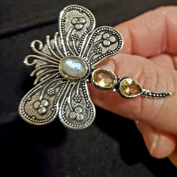 New Rainbow Moonstone & Citrine 925 Silver Dragonfly Ring. - Picture 8 of 12